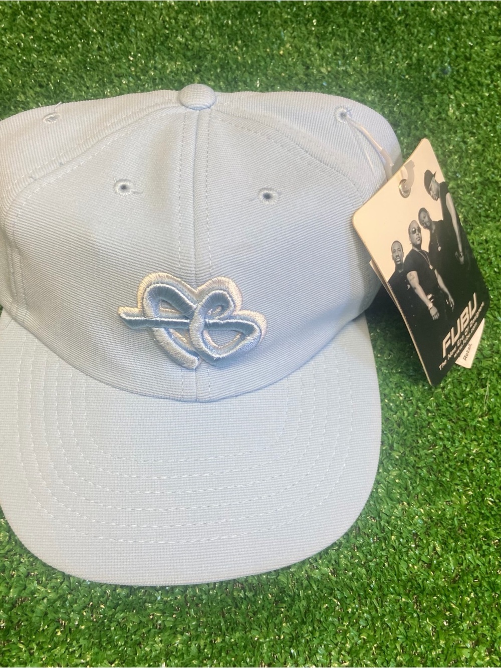 NWT Vintage FUBU Light Blue Baseball Cap with Embroidered Double-Heart Logo